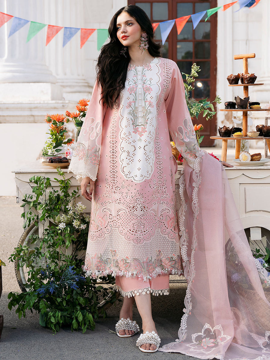 BIN ILYAS PINK 3 PIECE EMBROIDERED LAWN -BNU 101