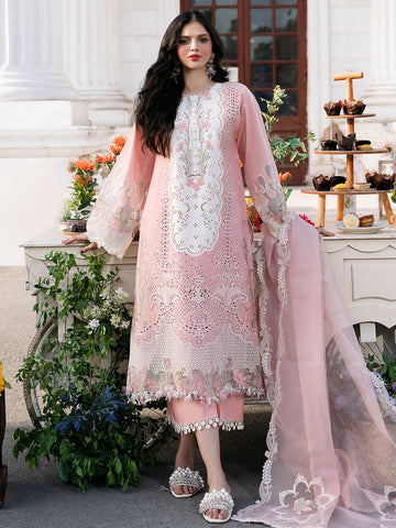 BIN ILYAS PINK 3 PIECE EMBROIDERED LAWN -BNU 101