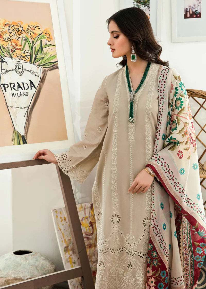 MARIA.B Lawn 3PC Chickenkari Embroidered Shirt With Digital Print Shawl-1044