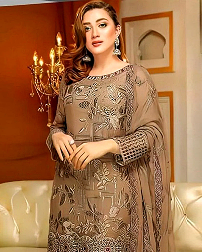 LAVISH Lawn-3PC Embroidered with Chiffon Embroidered Dupatta-1033