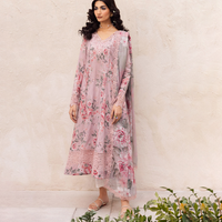 3PC-Printed Lawn Zarri Shirt With Voile Printed Dupatta-1525