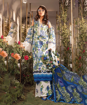 3PC-Printed Lawn Zarri Shirt With Voile Printed Dupatta-1528