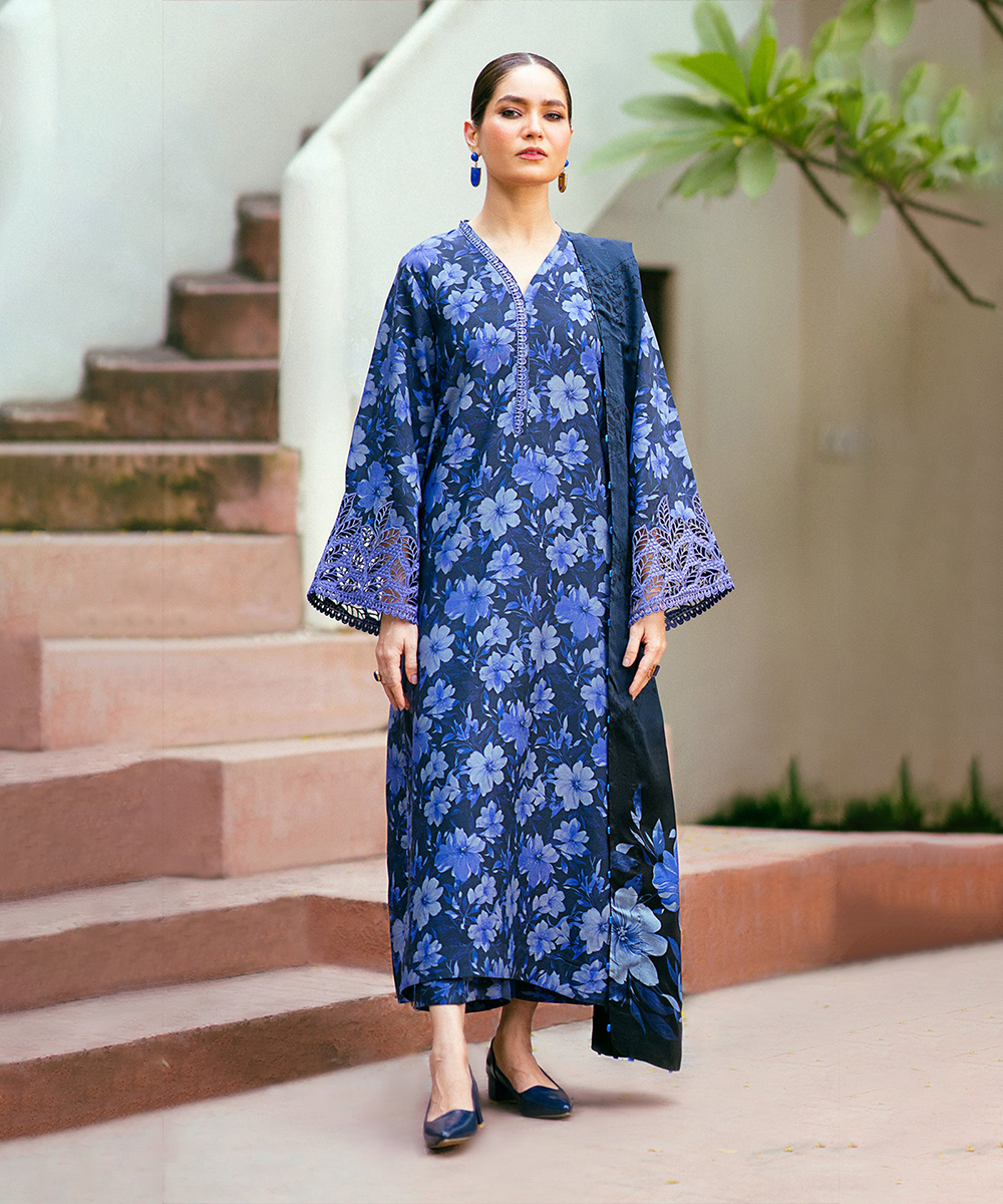 3PC-Printed Lawn Zarri Shirt With Voile Printed Dupatta-1521