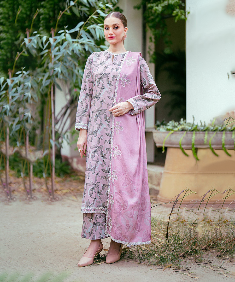 3PC-Printed Lawn Zarri Shirt With Voile Printed Dupatta-1522