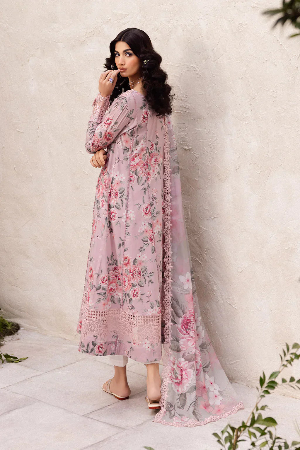 3PC-Printed Lawn Zarri Shirt With Voile Printed Dupatta-1525