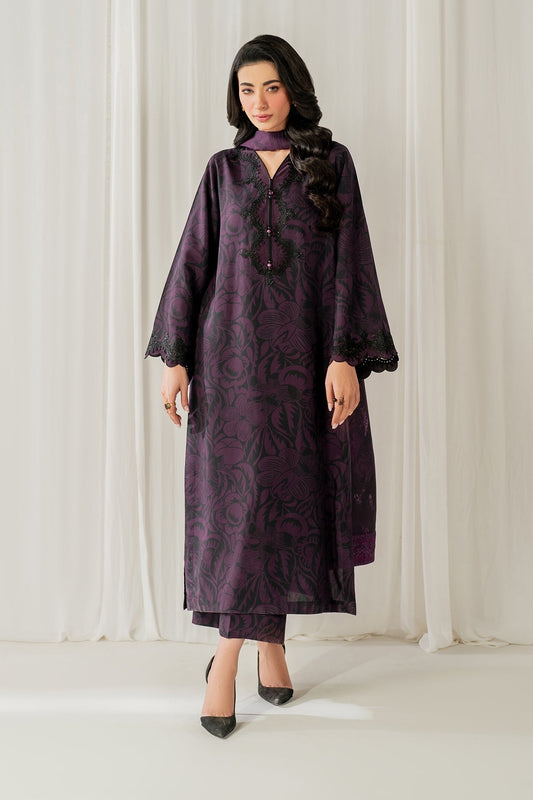 3PC-Printed Lawn Shirt With Voile Printed Dupatta-1550