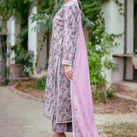 3PC-Printed Lawn Zarri Shirt With Voile Printed Dupatta-1522