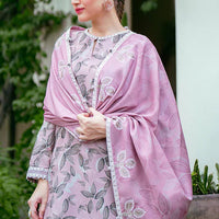 3PC-Printed Lawn Zarri Shirt With Voile Printed Dupatta-1522