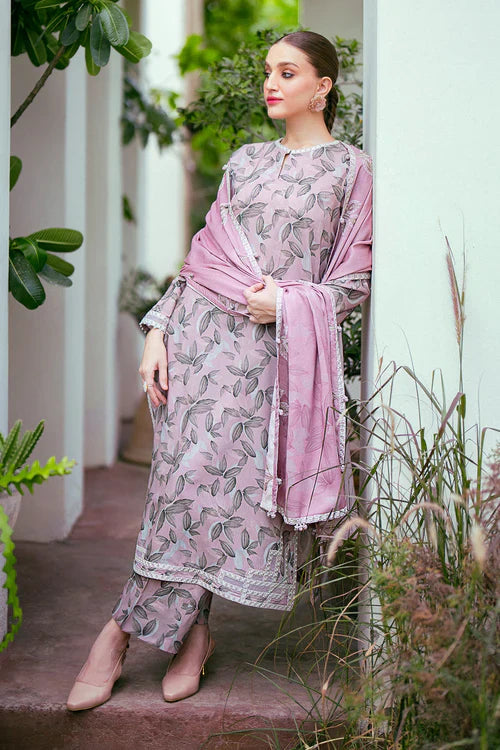 3PC-Printed Lawn Zarri Shirt With Voile Printed Dupatta-1522