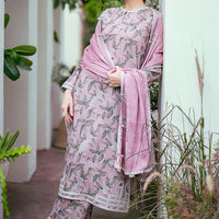 3PC-Printed Lawn Zarri Shirt With Voile Printed Dupatta-1522