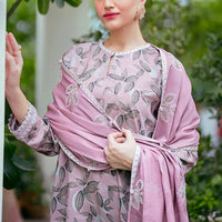 3PC-Printed Lawn Zarri Shirt With Voile Printed Dupatta-1522