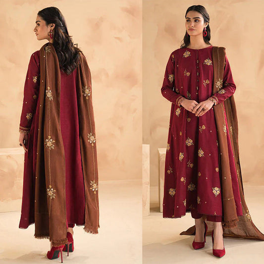 Baroque Dhanak 3PC Embroidered With Dhanak Embroidered Shawl-269