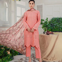 ZARA SHAHJAHAN 3PC Dhanak Embroidered Shirt With Digital Printed Shawl-2003