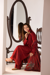 SOBIA NAZIR - 3PC DHANAK EMBROIDERED SHIRT WITH TWILL PRINTED SHAWL AND TROUSER-688