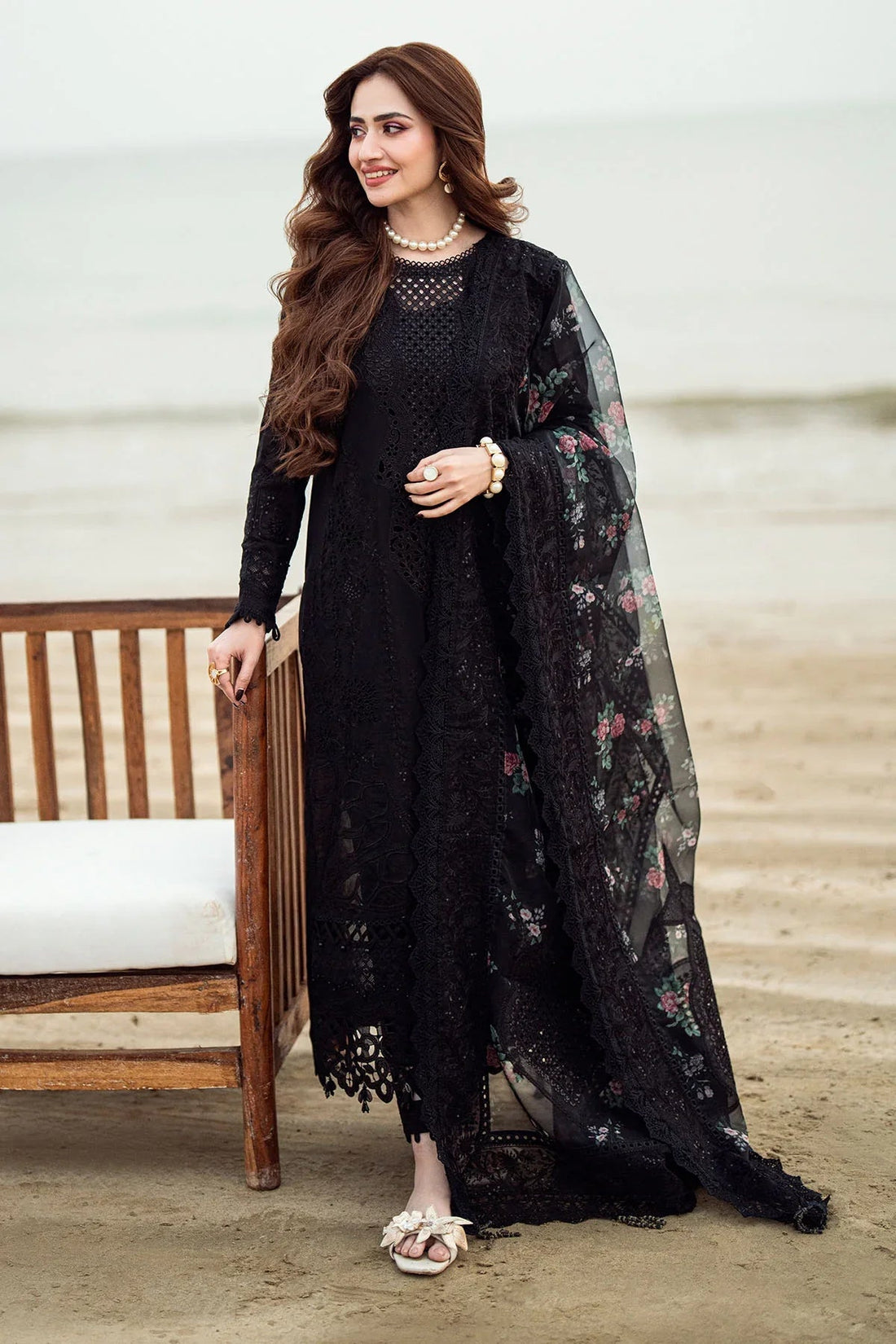 NUREH - 3PC LAWN EMBROIDERED SHIRT WITH COTTON NET PRINTED EMBROIDERED DUPATTA AND TROUSER - BNU2123