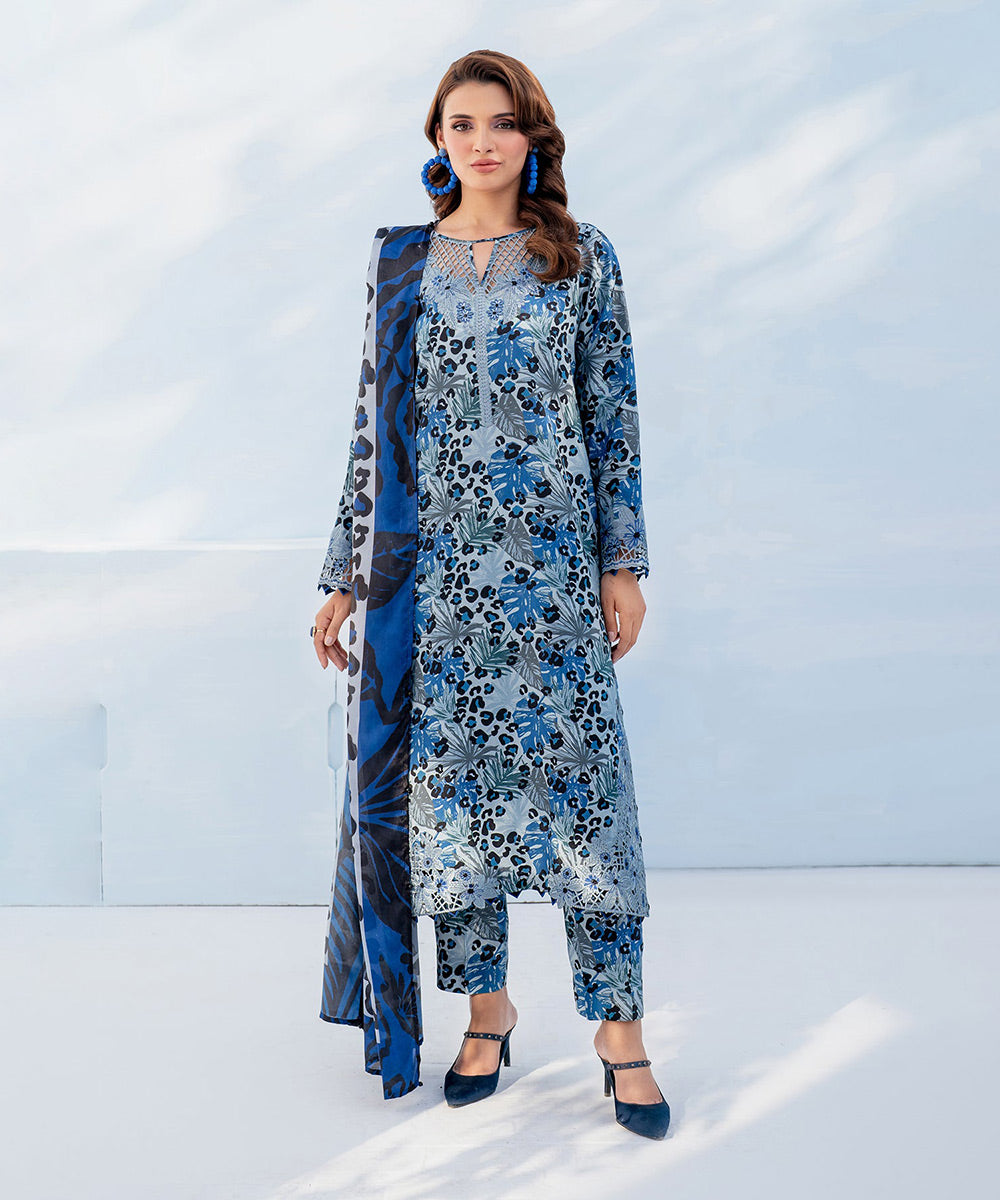 3PC Lawn Printed Shirt With Digital Printed Dupatta-1601