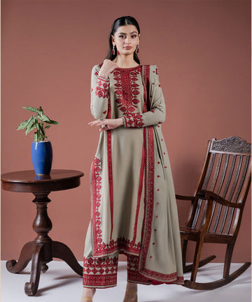 Lawn 3PC Embroidered Shirt with Organza Embroidered Dupatta-1211