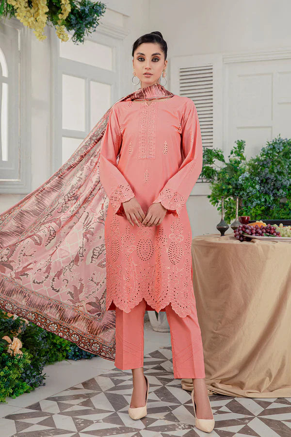 ZARA SHAHJAHAN 3PC Dhanak Embroidered Shirt With Digital Printed Shawl-2003