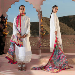 Warda Saleem Dhanak 3PC Chikankari Embroidered With Digital Printed Wool Shawl-104