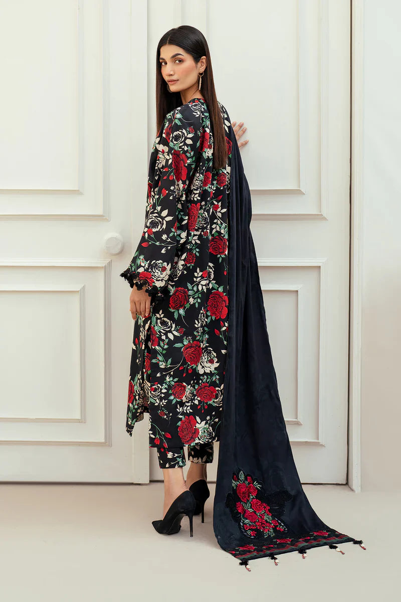 3PC-Printed Lawn Zarri Shirt With Voile Printed Dupatta-1526