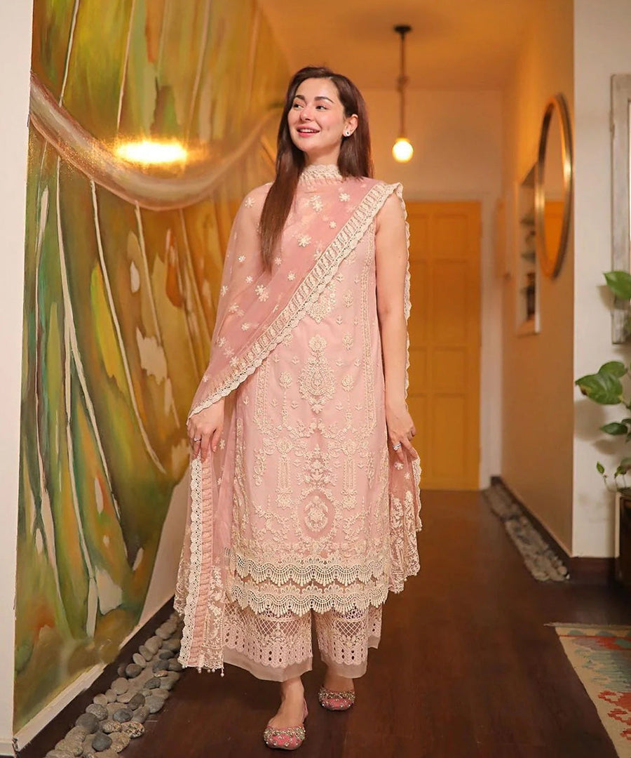 FAIZA SAQLAIN Lawn 3PC Embroidered With Organza Embroidered Dupatta-1049