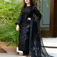 BLACK Lawn 3PC Embroidered Shirt with Organza Embroidered Dupatta- 1020