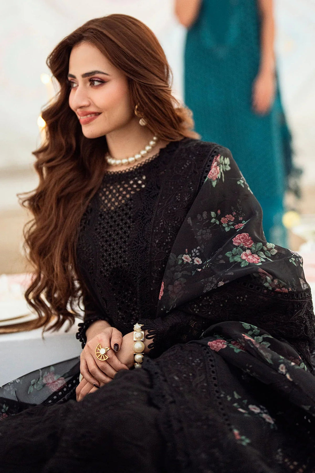 NUREH - 3PC LAWN EMBROIDERED SHIRT WITH COTTON NET PRINTED EMBROIDERED DUPATTA AND TROUSER - BNU2123