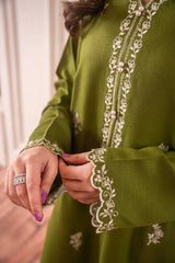 Lawn-3PC Embroidered Shirt with Chiffon Plain Dyed Dupatta-1198