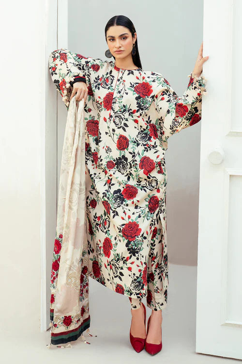 3PC-Printed Lawn Zarri Shirt With Voile Printed Dupatta-1517