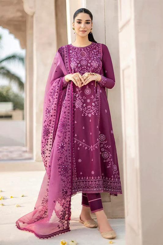 Dhanak-3PC Embroidered Shirt with Organza Embroidered Dupatta- 3242