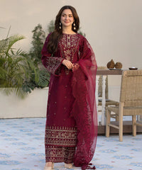 Dhanak-3PC Embroidered Shirt with Organza Embroidered Dupatta- 3285