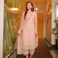 FAIZA SAQLAIN Lawn 3PC Embroidered With Organza Embroidered Dupatta-1049