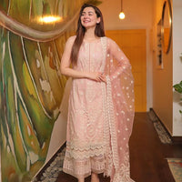 FAIZA SAQLAIN Lawn 3PC Embroidered With Organza Embroidered Dupatta-1049