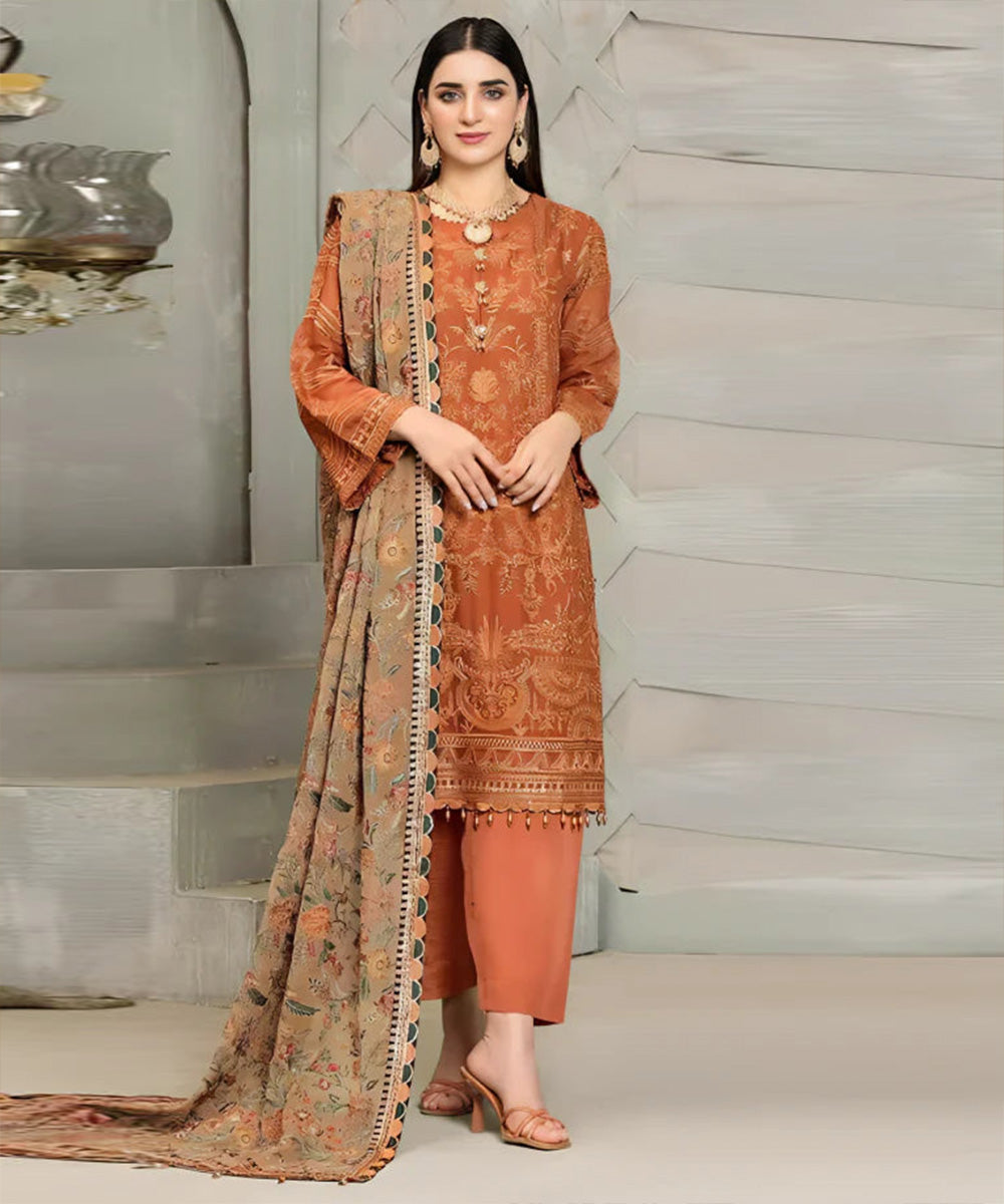 Baroque Lawn 3PC Embroidered with Chiffon Embroidered Dupatta-1163