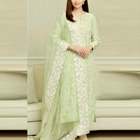 Lawn 3PC Embroidered with Organza Embroidered Dupatta-1058