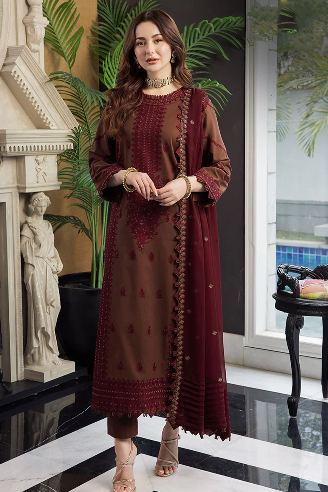 ASIM JOFA - 3PC LAWN EMBROIDERED SHIRT WITH CHIFFON EMBROIDERED DUPATTA AND TROUSER - 1025