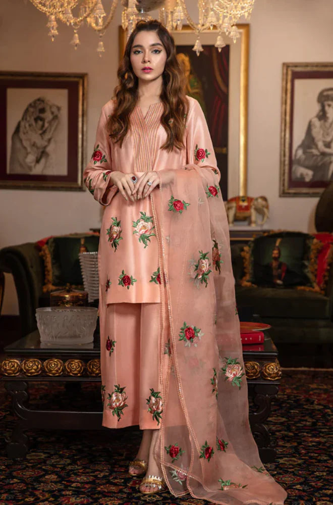 Silk 3PC Embroidered With Organza Embroidered Dupatta-1314