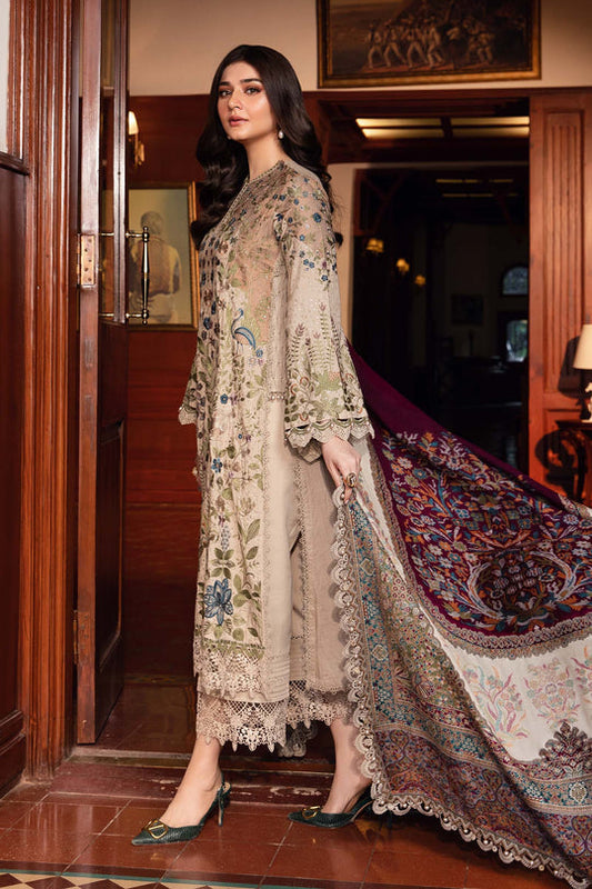Dhanak-3PC Embroidered Shirt with Digital Printed Wool Shawl - 3391
