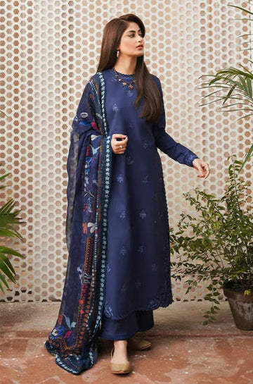 SERAN 3PC DHANAK EMBROIDERED SHIRT WITH PRINTED WOOL SHAWL-666