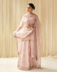 Dhanak-3PC Embroidered Shirt with Organza  Sequins Embroidered Dupatta- 3342