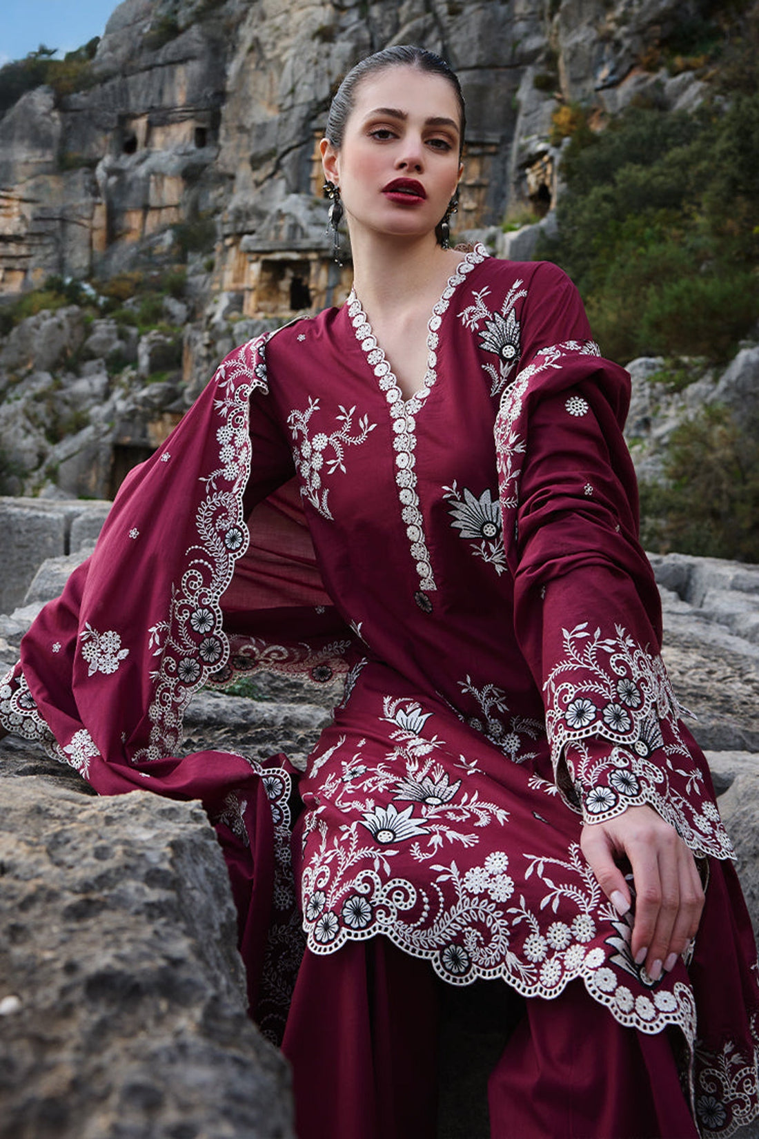 IMAGE-3PC LAWN EMBROIDERED SHIRT WITH MONARK EMBROIDERED DUAPATTA AND TROUSER-ADR-3715
