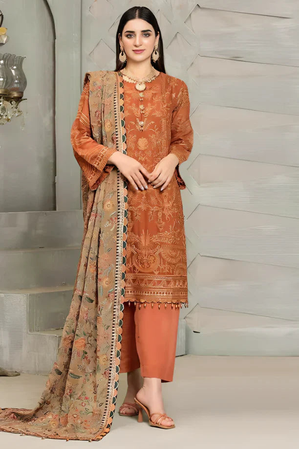 Baroque Lawn 3PC Embroidered with Chiffon Embroidered Dupatta-1163