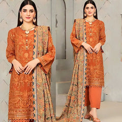 Linen 3PC Embroidered With Chiffon Embroidered Dupatta-672