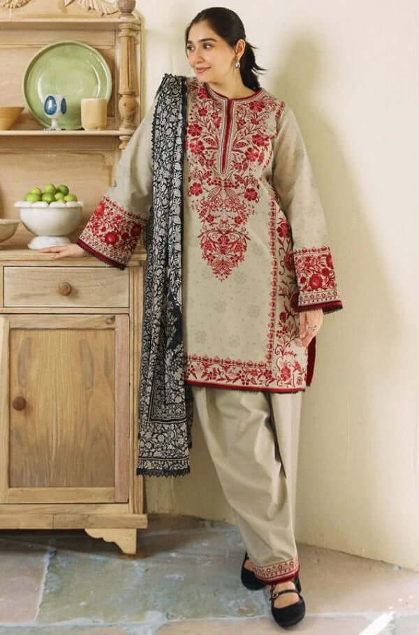 ZARASHAHJAHAN Lawn-3PC Embroidered with Digital printed Dupatta-1018