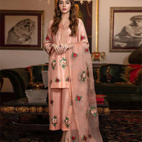 Silk 3PC Embroidered With Organza Embroidered Dupatta-1314