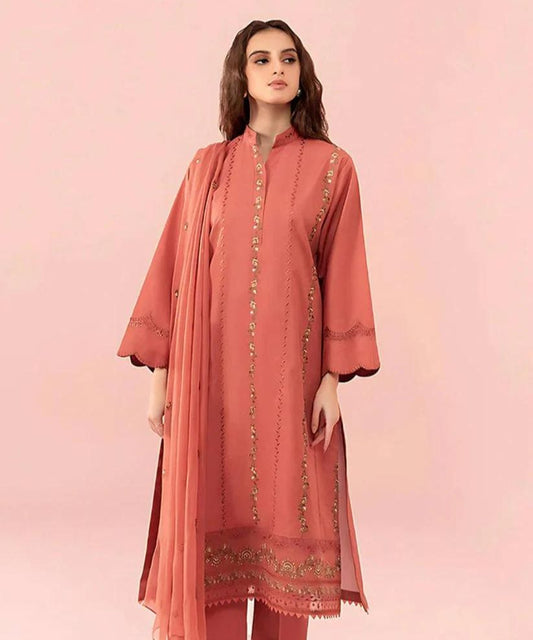 Sapphire Linen 3PC Embroidered With Chiffon Embroidered Dupatta-1319