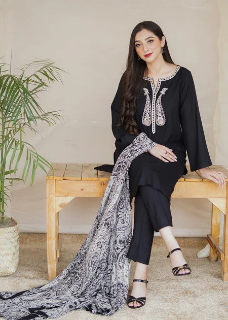 AISLING Dhanak 3PC Embroidered With Digital Printed Wool Shawl-1185