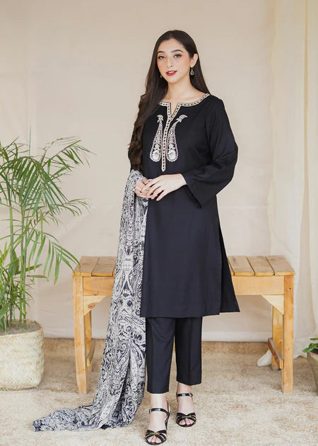 AISLING Dhanak 3PC Embroidered With Digital Printed Wool Shawl-1185