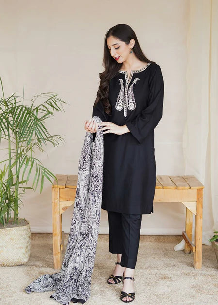 AISLING Dhanak 3PC Embroidered With Digital Printed Wool Shawl-1185